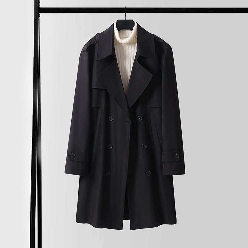 Damen Doppelreihiger Kurztrenchcoat aus leichtem Wollmix mit soften Fall und Schulterklappen Nord Taschen
