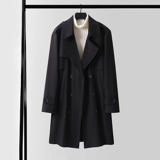 Damen Doppelreihiger Kurztrenchcoat aus leichtem Wollmix mit soften Fall und Schulterklappen Nord Taschen