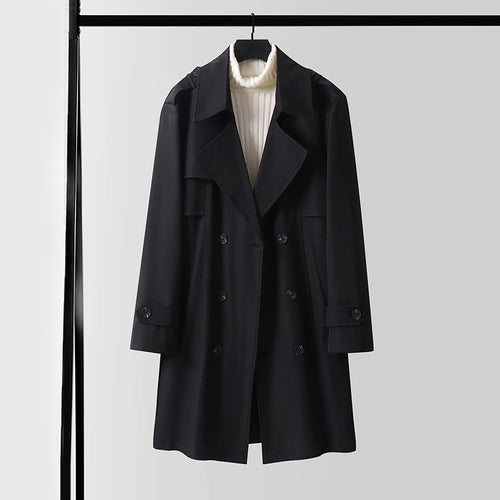 Damen Doppelreihiger Kurztrenchcoat aus leichtem Wollmix mit soften Fall und Schulterklappen Nord Taschen