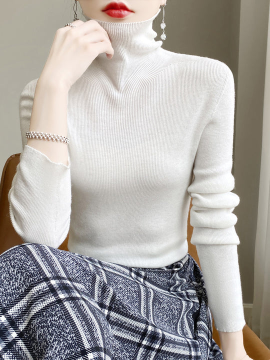 Damen Schmaler Rollkragen-Feinstrickpullover mit elastischer Rippenstruktur und minimalistischer Silhouette Nord Taschen