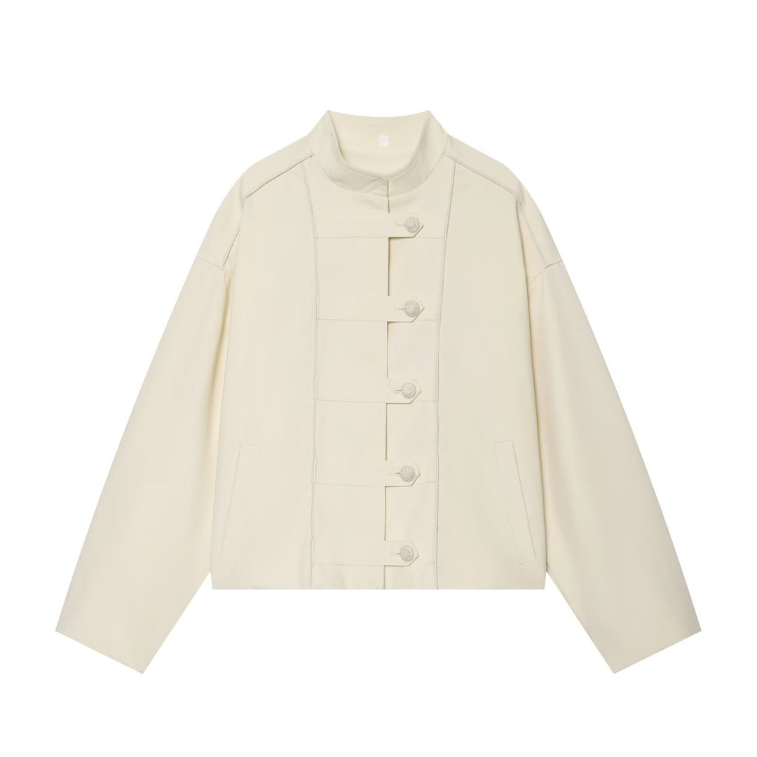 Damen Boxy-Jacke mit Stehkragen und dekorativer Knebelknopfleiste Nord Taschen
