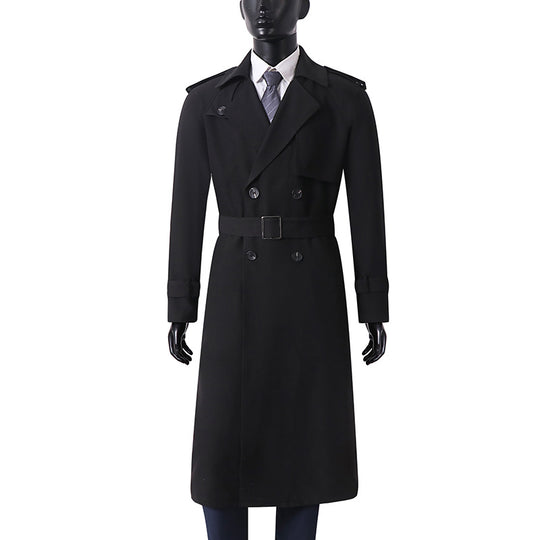 Herren Klassischer Doppelreihiger Trenchcoat aus leichtem Wollmix mit Schalkragen und Epauletten Nord Taschen
