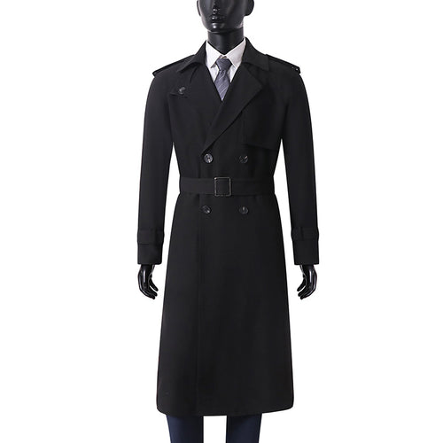 Herren Klassischer Doppelreihiger Trenchcoat aus leichtem Wollmix mit Schalkragen und Epauletten Nord Taschen
