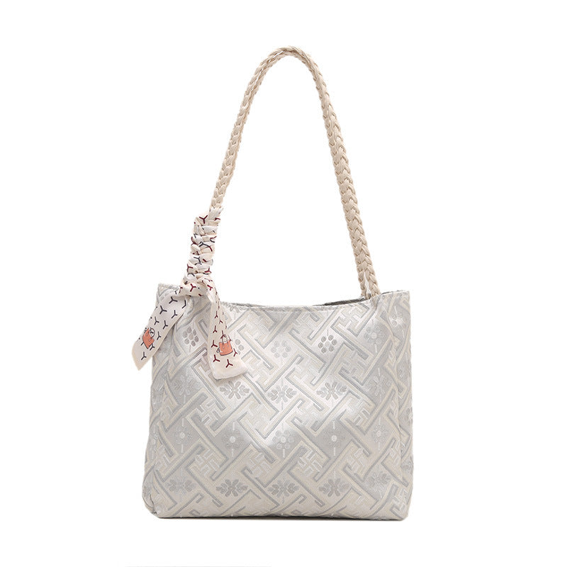 Damen Hobo-Tasche mit geflochtenem Design und floralem Halstuch Nord Taschen