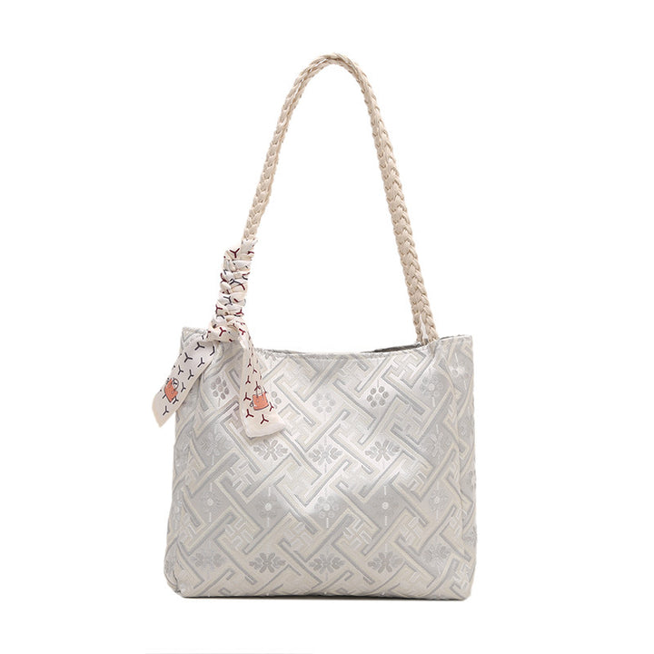Damen Hobo-Tasche mit geflochtenem Design und floralem Halstuch Nord Taschen