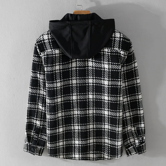 Herren Karierter Overshirt mit gesteppter Kapuze und Thermofutter Nord Taschen