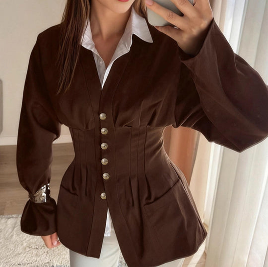 Damen taillierter Korsett-Blazer mit Zierknopfleiste Nord Taschen