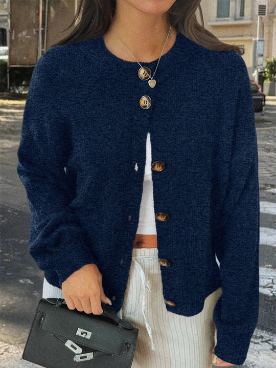 Damen kuschelige Strickjacke mit Oversize-Schnitt und Hornoptik-Knöpfen Nord Taschen