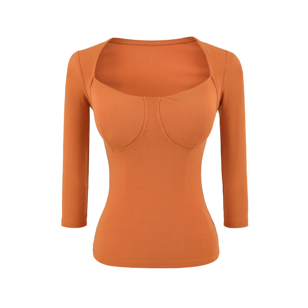 Damen Figurnahes Langarm-Top mit integrierter Bustier‑Kontur und quadratischem Ausschnitt Nord Taschen