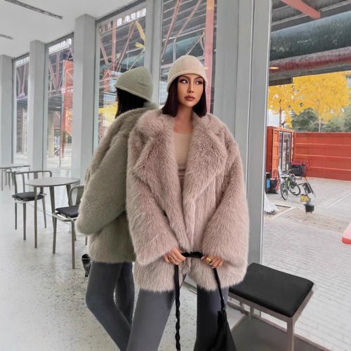 Damen Kurzflausch‑Mantel mit Oversize‑Silhouette, voluminösem Schalkragen und mittlerer Länge Nord Taschen