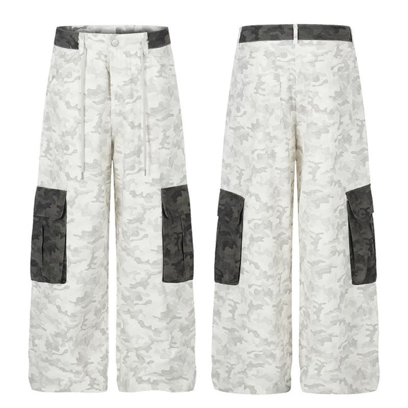Damen Weite Cargo-Hose mit hohem Bund, Camouflage-Print und Kontrast-Taschen Nord Taschen