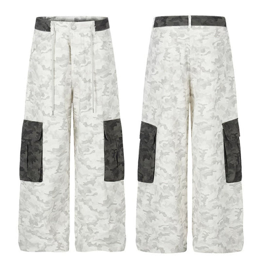 Damen Weite Cargo-Hose mit hohem Bund, Camouflage-Print und Kontrast-Taschen Nord Taschen