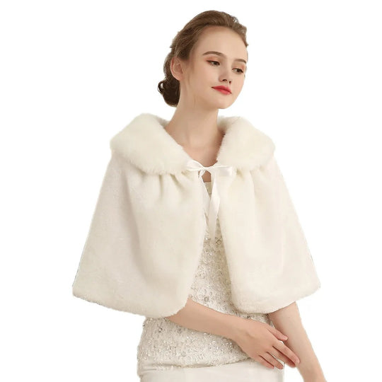 Damen Elegantes Kunstpelz‑Capelet mit Schleifenverschluss und weitem Umlegekragen Nord Taschen