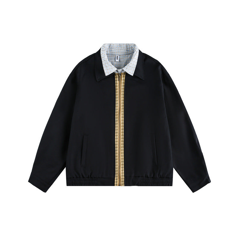 Unisex Boxy-Blousonjacke mit kontrastierender Reißverschlussleiste und kariertem Innenkragen Nord Taschen