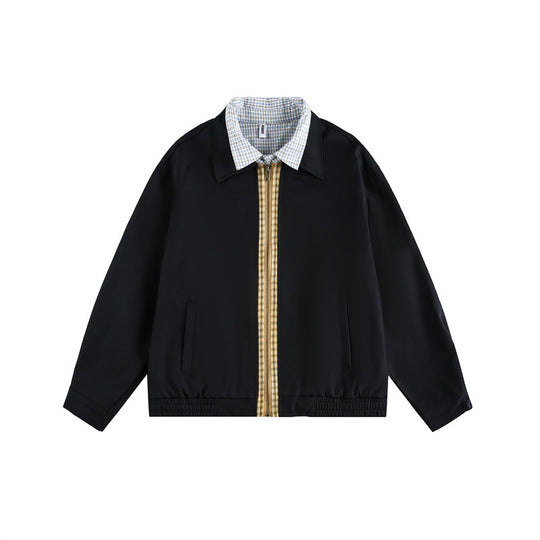Unisex Boxy-Blousonjacke mit kontrastierender Reißverschlussleiste und kariertem Innenkragen Nord Taschen