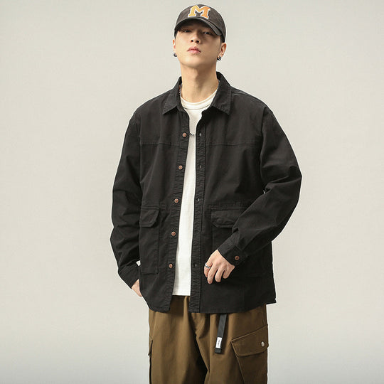 Herren Overshirt‑Fieldjacke im Utility‑Canvas mit großen Klapptaschen und Hemdkragen Nord Taschen