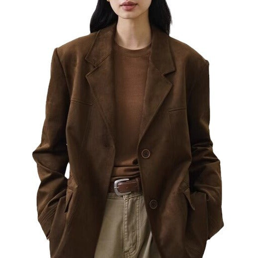 Damen Oversize Blazer in Velourslederoptik mit strukturierter Schulter und Zwei-Knopf-Verschluss Nord Taschen