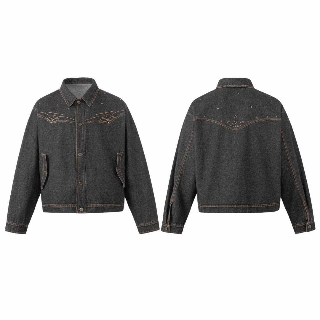 Unisex Boxy-Jeansblouson mit Sternstickerei und Ziernieten Nord Taschen