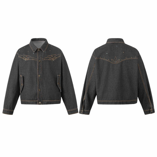 Unisex Boxy-Jeansblouson mit Sternstickerei und Ziernieten Nord Taschen