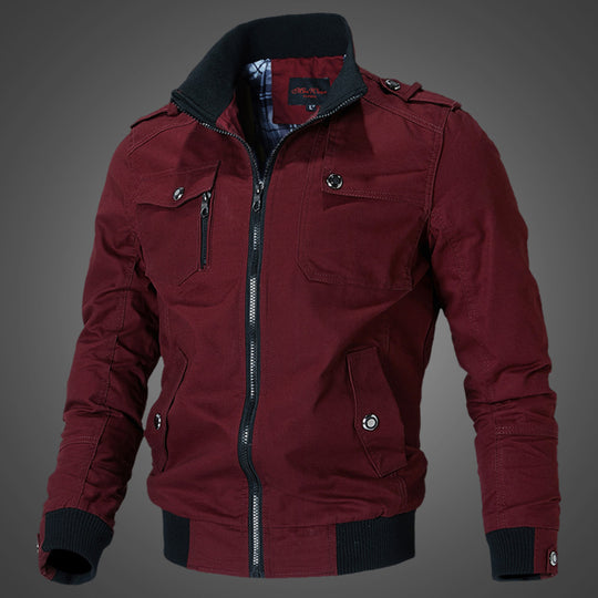 Herren Urbaner Canvas-Flightblouson mit Schulterepauletten, Stehkragen und gerippten Abschlüssen Nord Taschen