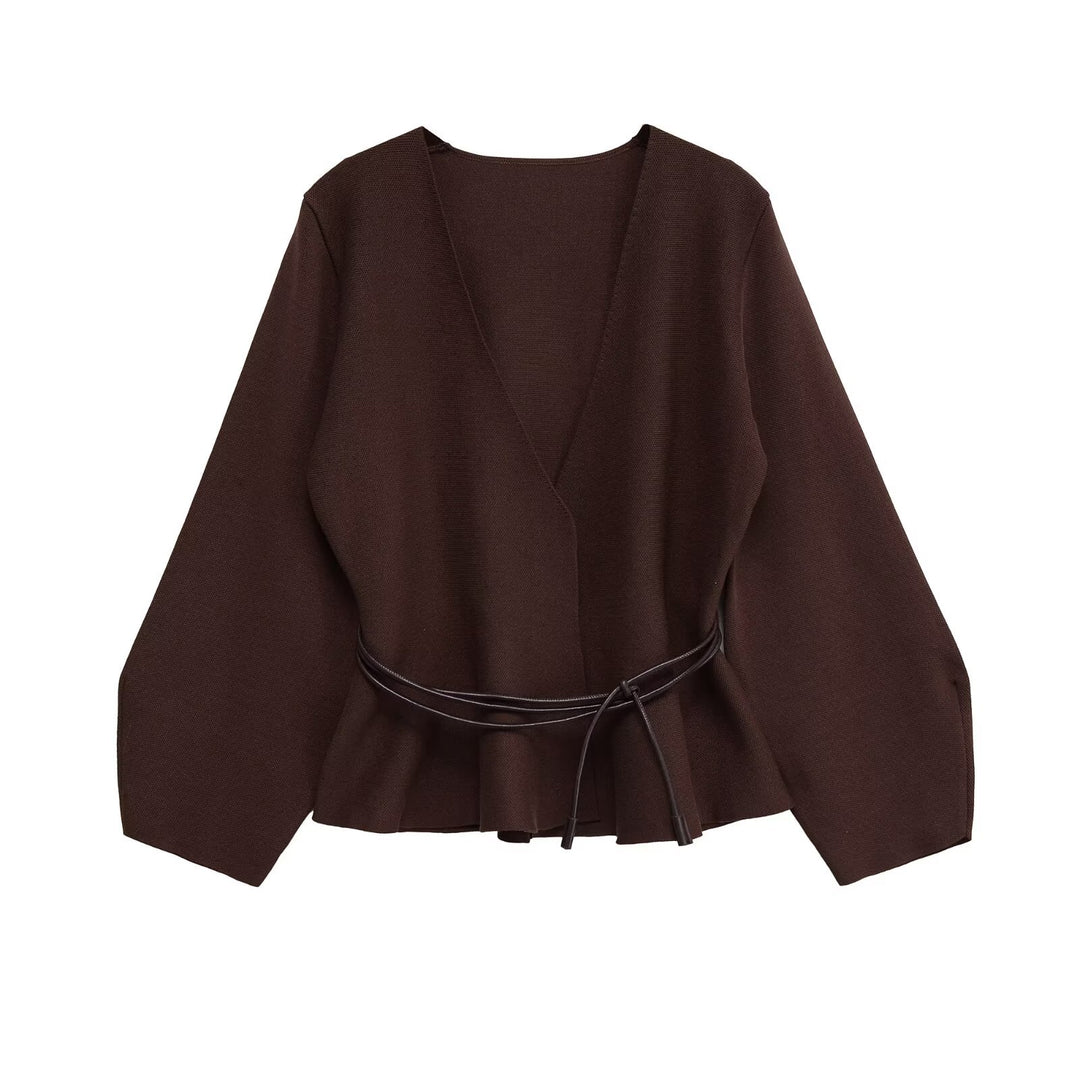 Damen Wickelcardigan aus Feinstrick mit Kimonoärmeln und Taillengürtel Nord Taschen