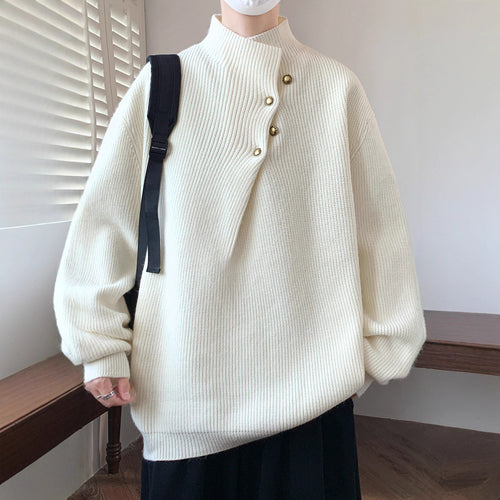 Herren Oversize-Rippenpullover mit asymmetrischem Knopfkragen Nord Taschen