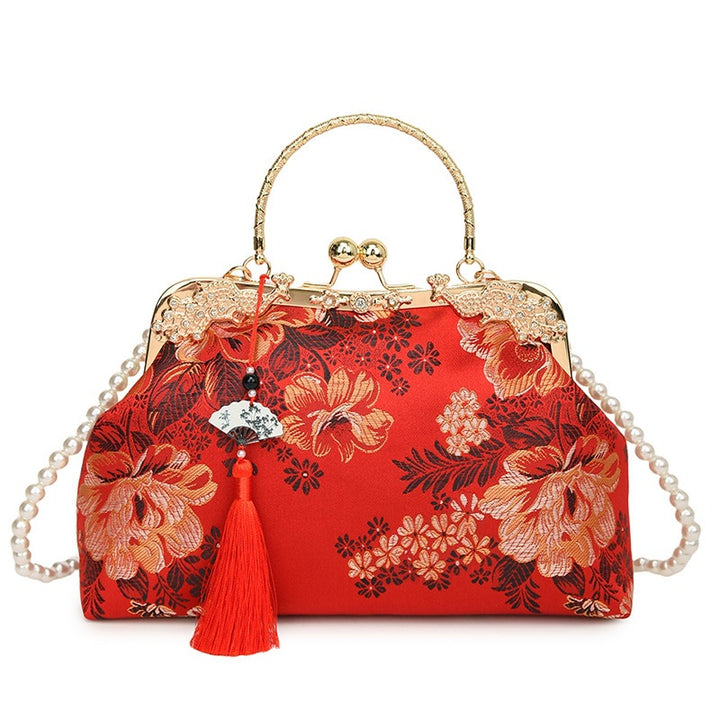 Damen elegante Clutch-Tasche mit floralen Akzenten und perlenbesetztem Tragegriff Nord Taschen