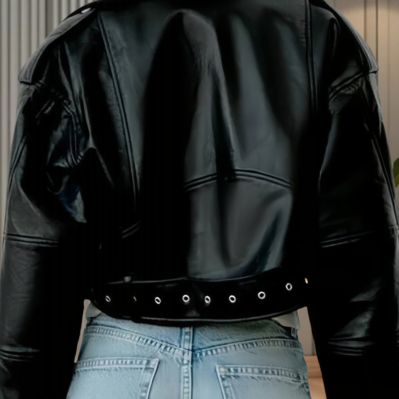 Damen modische Kunstlederjacke im Biker-Stil mit strukturiertem Design - Vittorelli