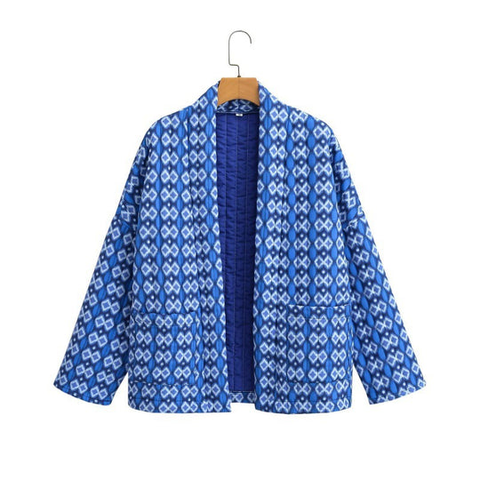 Damen Gesteppte Kimono-Überwurfjacke mit offenem Schnitt und aufgesetzten Taschen Nord Taschen