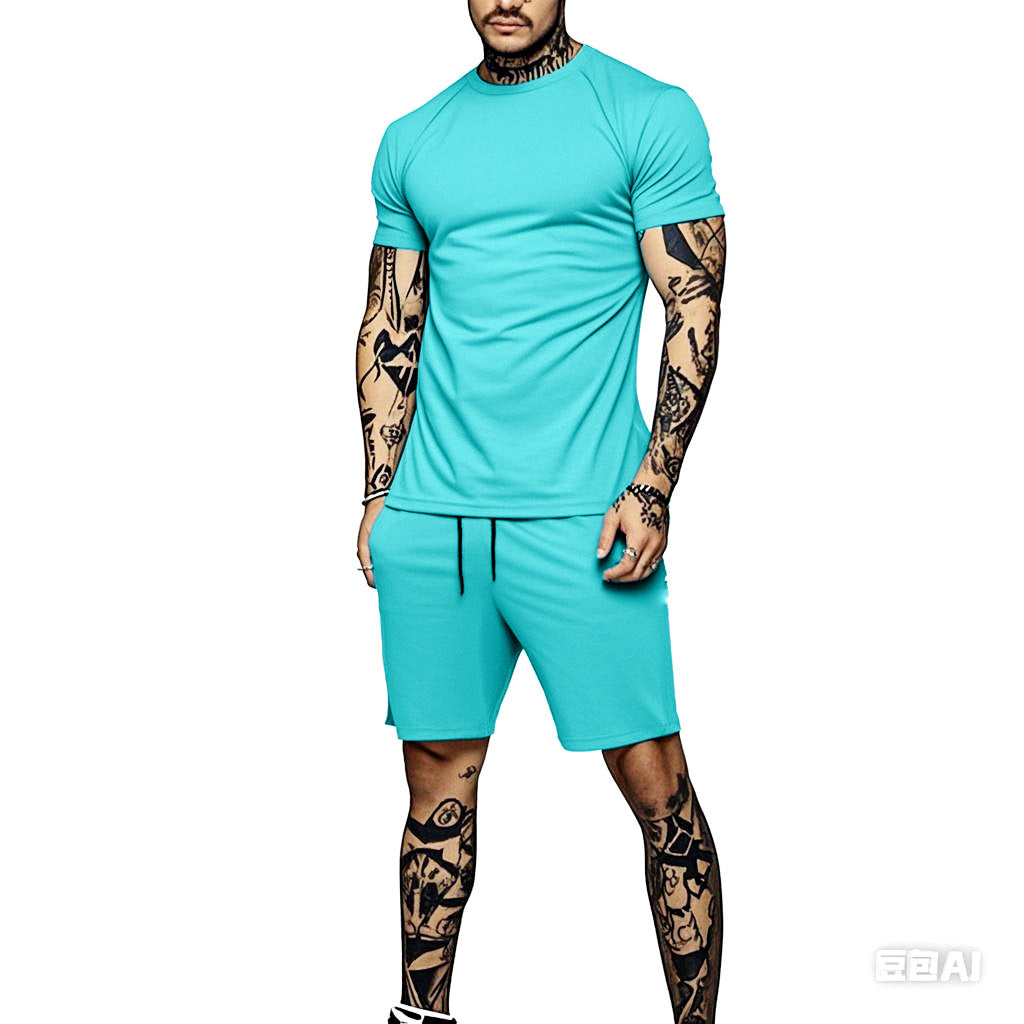 Herren Sportliches Kurzarm- und Shorts-Set mit kontrastierenden Details