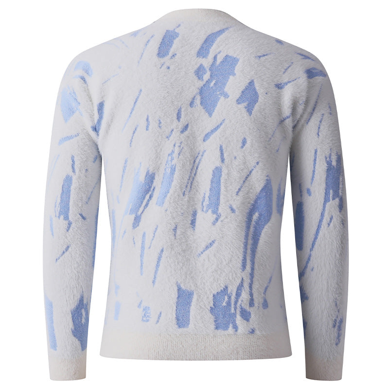 Herren Strukturierter Mockneck-Pullover mit abstraktem Brush-Pattern Nord Taschen