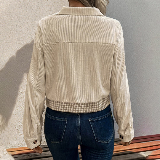 Damen Modische Cordjacke mit Karomuster Nord Taschen