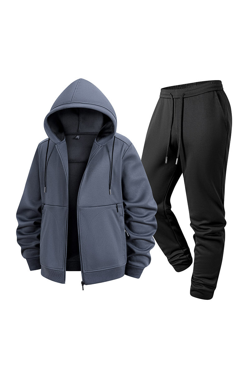 Herren Zweiteiliges Kapuzen-Trainingsset aus Thermofleece mit Reißverschluss-Hoodie und konischer Jogginghose Nord Taschen