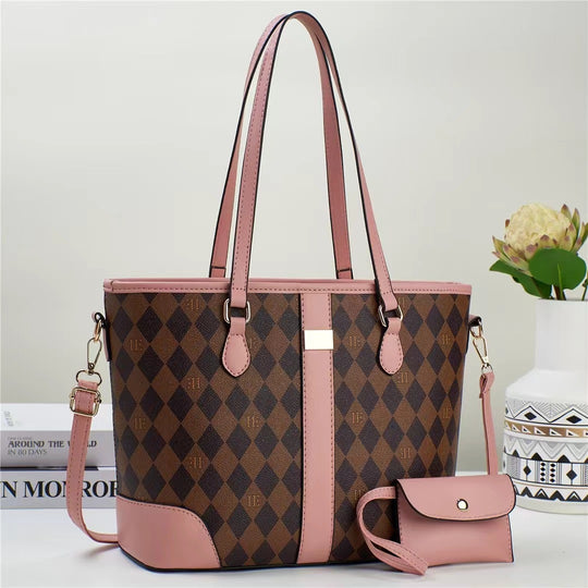 Damen praktische Tote-Handtasche mit stilvoller Karomusterung und abnehmbarer Mini-Clutch Nord Taschen