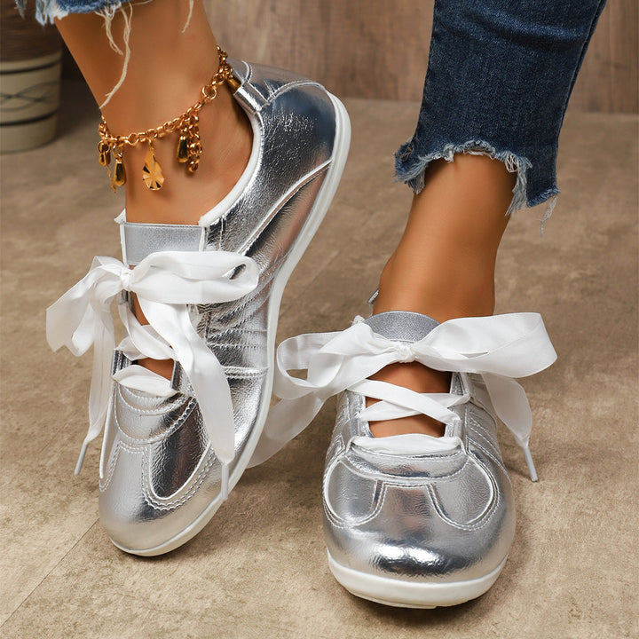 Damen Sportliche Sneaker mit glänzendem Metallic-Obermaterial und bequemer Schnürung
