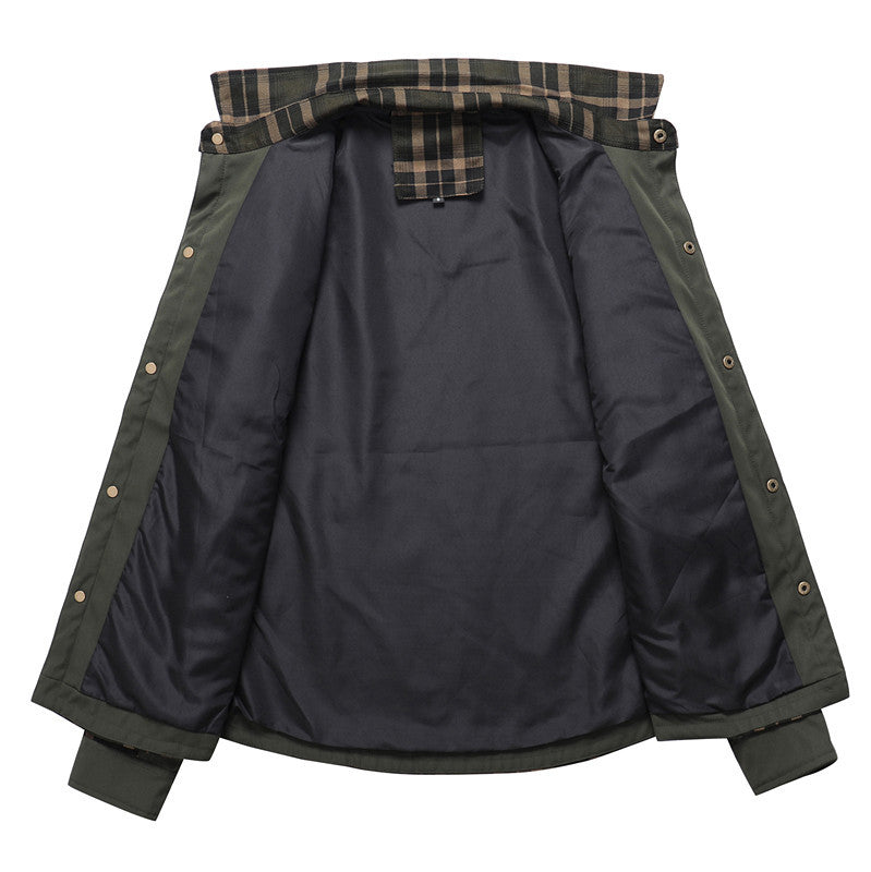 Herren Utility-Hemdjacke im Karomuster mit Schulterklappen und Reißverschlusstaschen Nord Taschen