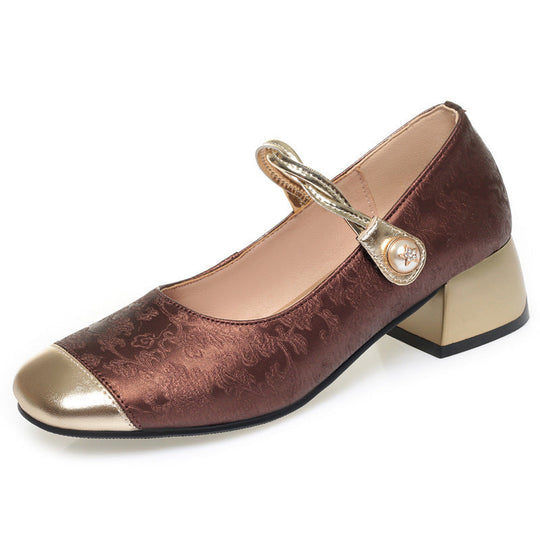 Damen Elegante Mary Jane Ballerinas mit modischem Riemchen und Blockabsatz