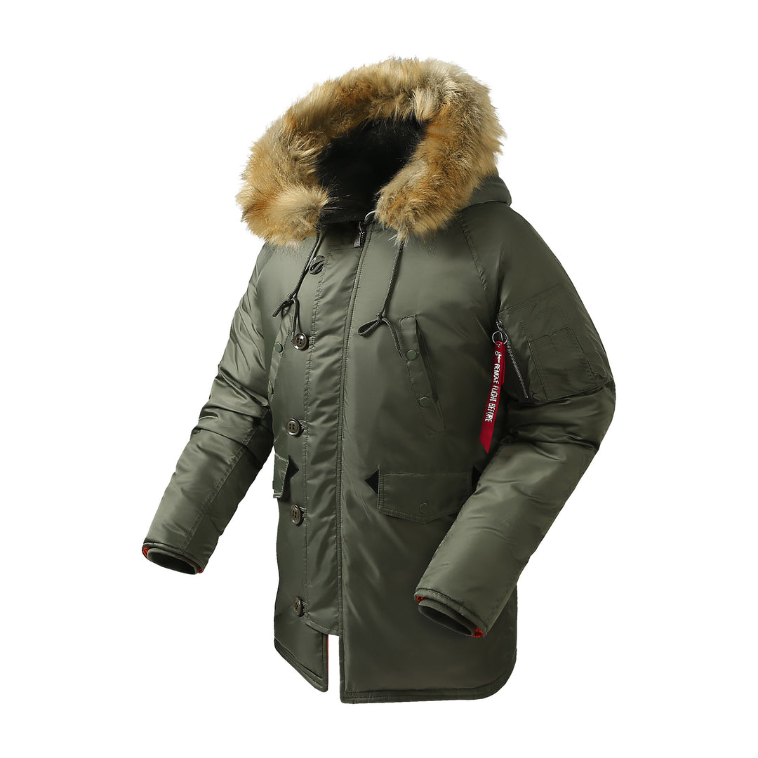 Herren langer isolierter Parka mit Kunstfellkapuze und Thermowattierung Nord Taschen