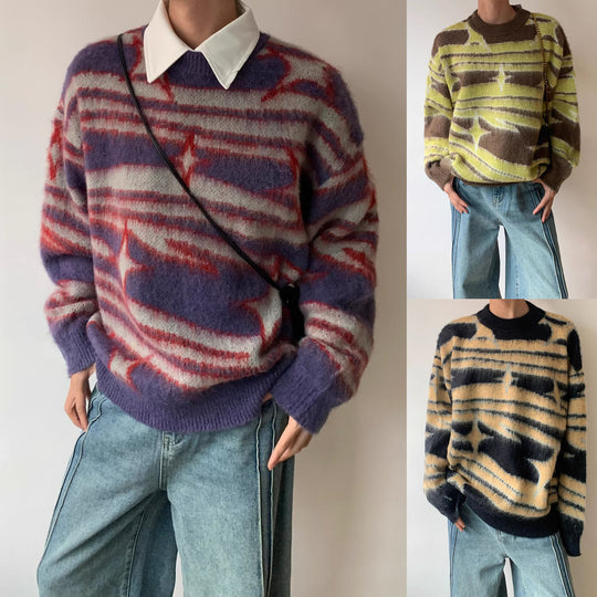 Damen Modischer Grobstrickpullover mit grafischem Muster Nord Taschen