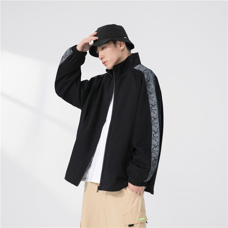 Herren Oversize Übergangsjacke mit Raglanärmeln, Stehkragen und elastischen Bündchen Nord Taschen