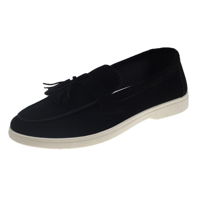 Damen Slipper mit Quasten aus Veloursleder und rutschfester Gummisohle Nord Taschen