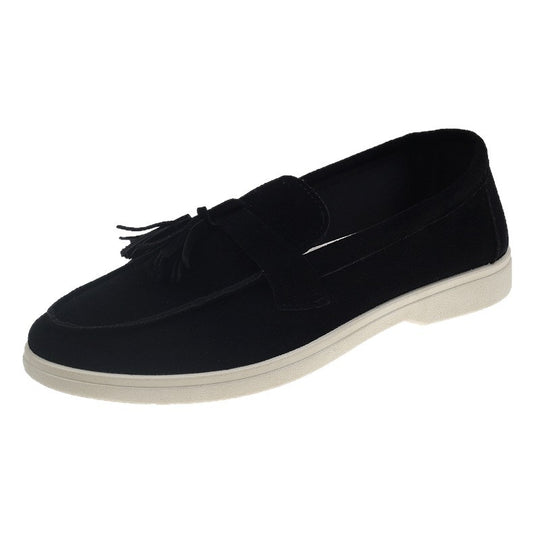 Damen Slipper mit Quasten aus Veloursleder und rutschfester Gummisohle Nord Taschen