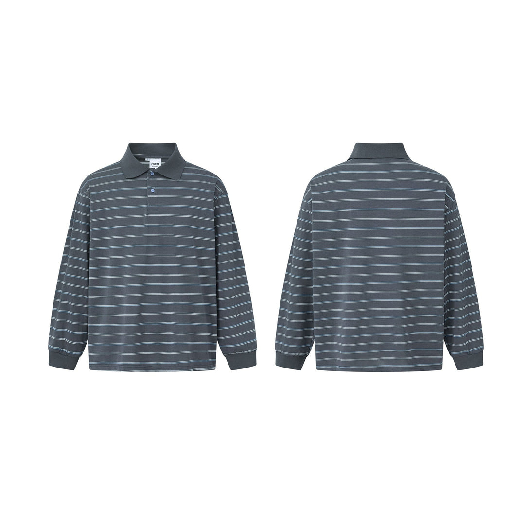 Herren Langarm-Poloshirt im Oversize‑Schnitt mit feinen Streifen und Rippkragen Nord Taschen
