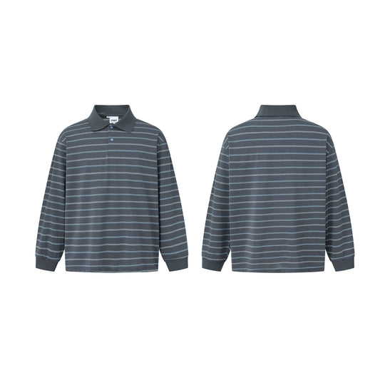 Herren Langarm-Poloshirt im Oversize‑Schnitt mit feinen Streifen und Rippkragen Nord Taschen