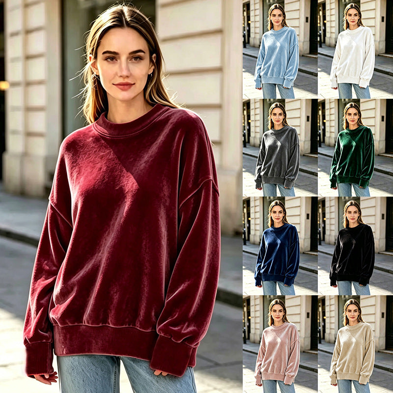 Damen Weicher Oversize-Samtpullover mit hohem Rundhals und überschnittenen Ärmeln Nord Taschen