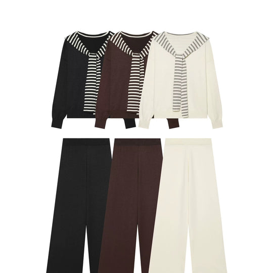 Damen Strick-Lounge-Set mit maritimen Schal-Detail und hoher Taille Nord Taschen
