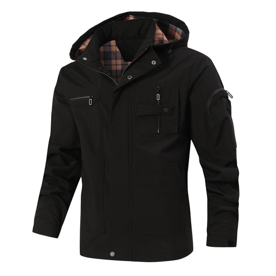 Herren Outdoor-Parka mit karierter Innenfütterung, Kapuze und Multifunktionstaschen Nord Taschen