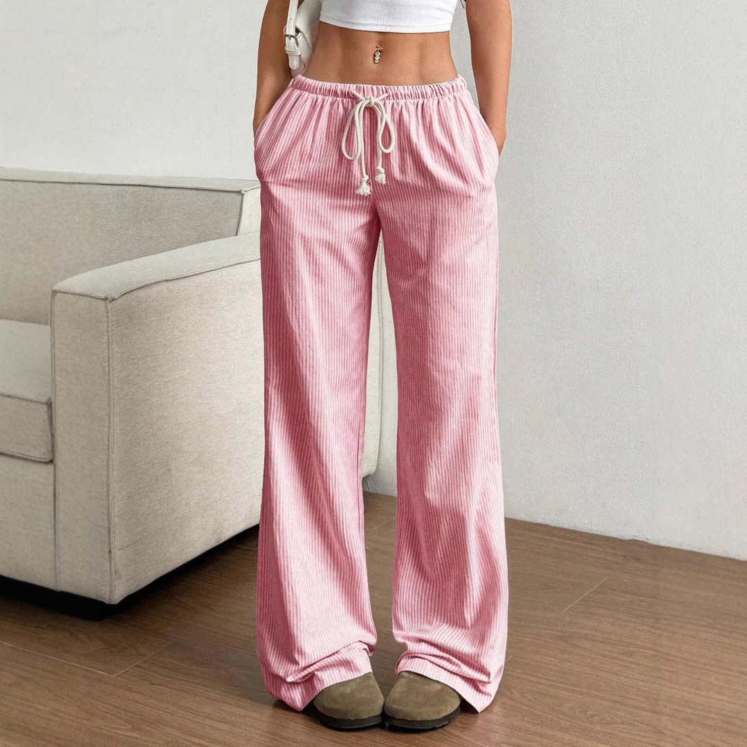 Damen Weite Freizeit-Hose mit Tunnelzug, Gummibund und feiner Streifenstruktur Nord Taschen