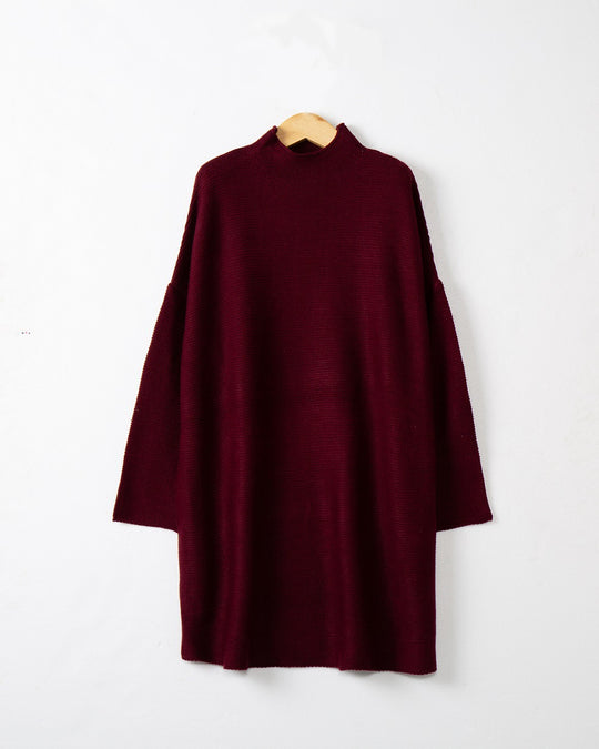 Damen Oversize Strick-Tunika mit kurzem Stehkragen und überschnittener Schulter Nord Taschen