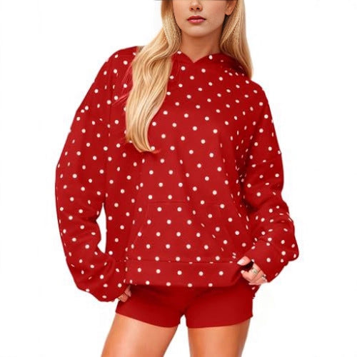 Damen Gepunkteter Oversize-Kapuzenpullover mit Kängurutasche Nord Taschen